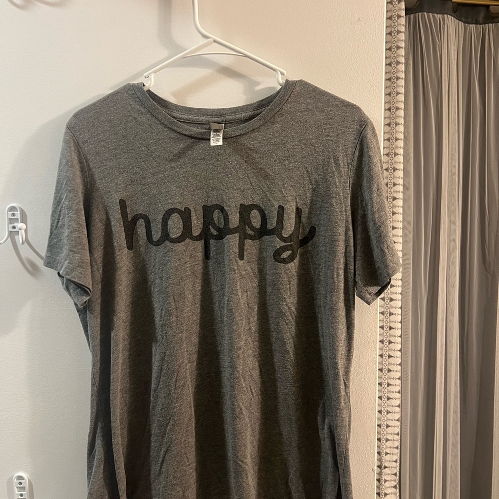 Gray T-Shirt with Black 'Happy' Print